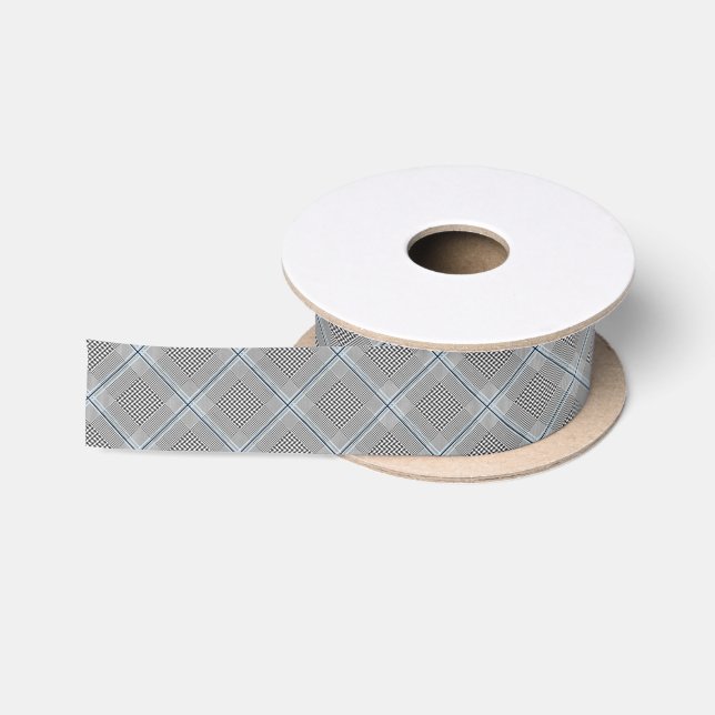 Chic Tartan Blue Gray Black Pattern Satin Ribbon (Spool)