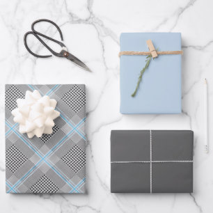 Chic Tartan Blue Gray Black Pattern Wrapping Paper Sheets