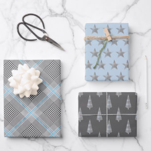 Chic Tartan Blue Gray Black Pattern Wrapping Paper Sheets