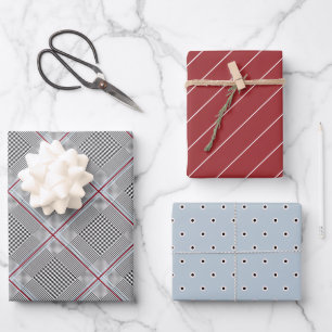 Chic Tartan Burgundy, Black and White Wrapping Paper Sheets
