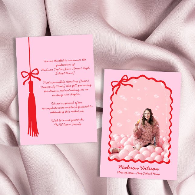 Chic Tassel Bow Grad Photo 2026 Graduation Announcement (Chic Tassel Bow Grad Photo 2025 Graduation Announcement)
