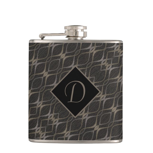 Chic Taupe Abstract Pattern Monogrammed Flask (Front)