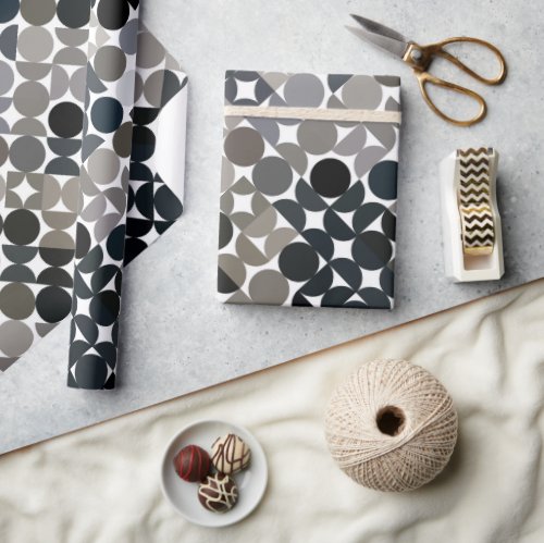 Chic Taupe Beige Gray Black Brown Circles Pattern Wrapping Paper