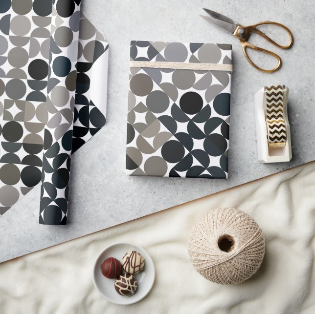 Chic Taupe Beige Gray Black Brown Circles Pattern Wrapping Paper (Crafts)