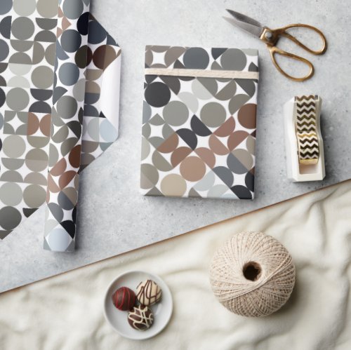 Chic Taupe Beige Gray Tan Brown Circles Pattern Wrapping Paper