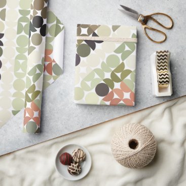 Chic Taupe Beige Light Olive Green Circles Pattern Wrapping Paper