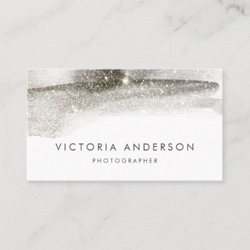 Chic Taupe Brush Stroke with Gold Sparkle Business Card