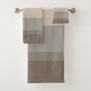 Chic Taupe  Cream And Gray Striped Bath Towel Set by inkbrook at Zazzle