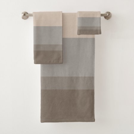 Chic Taupe, Cream And Gray Striped Bath Towel Set