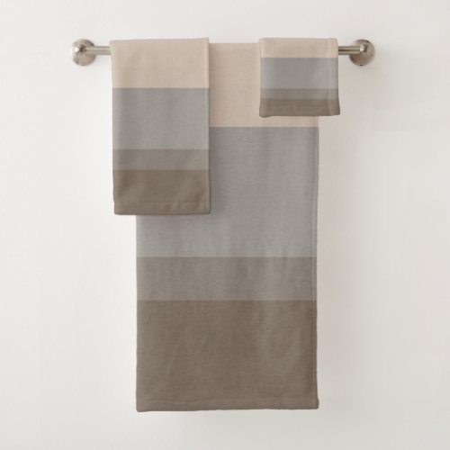 Chic Taupe Cream and Gray striped Bath Towel Set