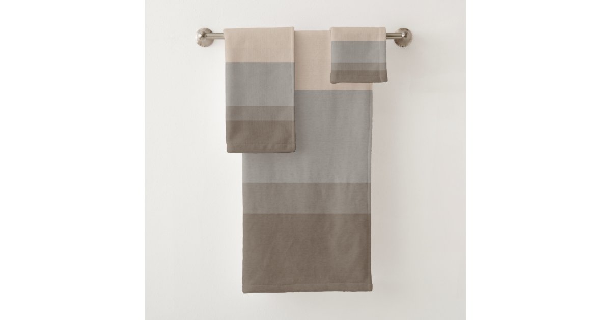 Chic Taupe, Cream and Gray striped Bath Towel Set Zazzle