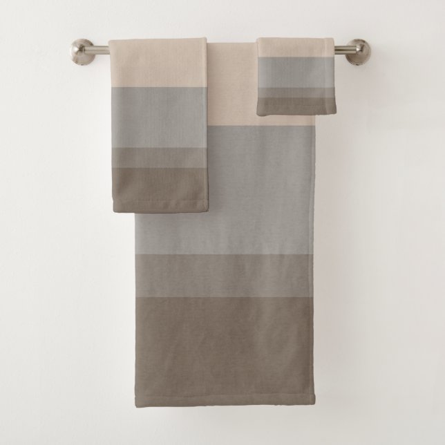 Chic Taupe, Cream and Gray striped Bath Towel Set (Insitu)