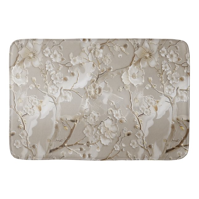 Chic taupe floral bath mat (Front)