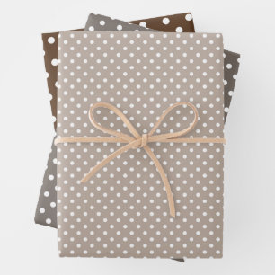 Chic Taupe Gray Tan Brown Polka Dots Pattern Wrapping Paper Sheets
