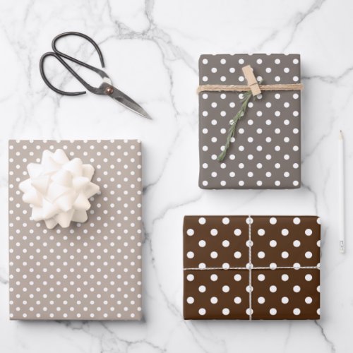 Chic Taupe Gray Tan Brown Polka Dots Pattern Wrapping Paper Sheets