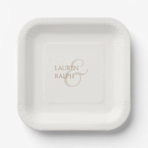 Chic Taupe & Ivory Couple Monogram Paper Plates