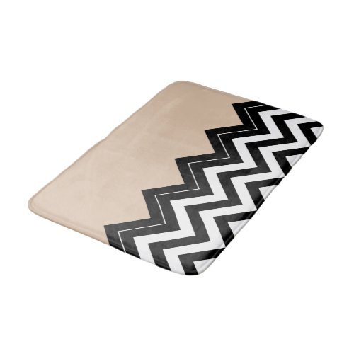 Chic Taupe White Black Zigzag Stripes Pattern Bath Mat