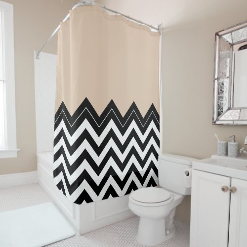 Chic Taupe White Black Zigzag Stripes Pattern Shower Curtain