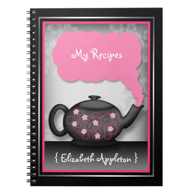 Chic Tea Time Pink & Black Recipe Notebook (Front)