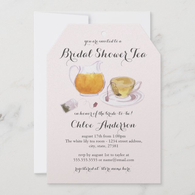 Chic Teacup Bridal Shower Tea Party Invite (Front)