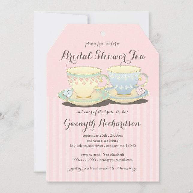 Chic Teacup Duet Bridal Shower Tea Party Invitation (Front)