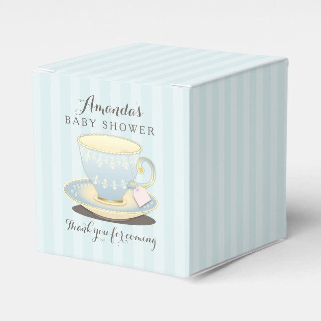 Chic Teacup in Blue Baby Shower Gable Favor Box (Front Side)