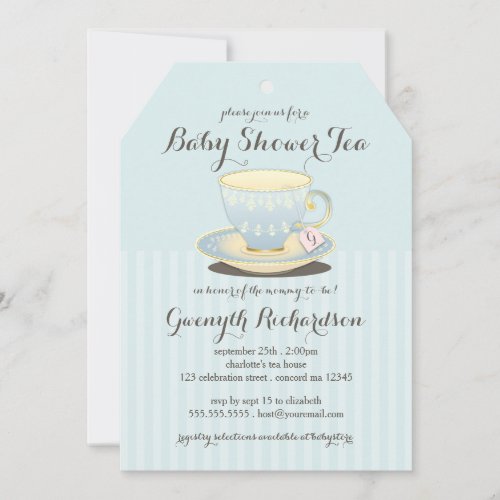 Chic Teacup in Blue Baby Shower Tea Party Invite
