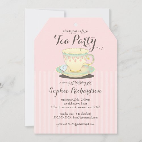 Chic Teacup on Pink Birthday Tea Party Personalized Invite
