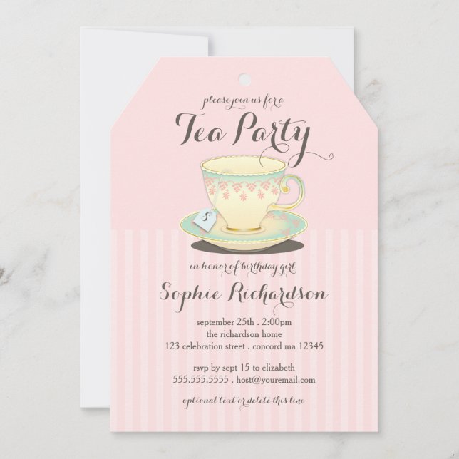 Chic Teacup on Pink Birthday Tea Party Invitation (Front)