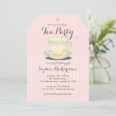 Chic Teacup on Pink Birthday Tea Party Invitation (Standing Front)