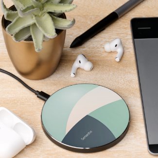 Chic Teal and Beige Classy Customizable Minimalist Wireless Charger