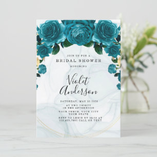 Chic Teal and Gold Peony Bridal Shower Invitation