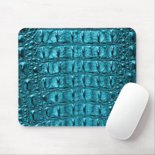 chic teal aqua blue turquoise alligator print mouse pad