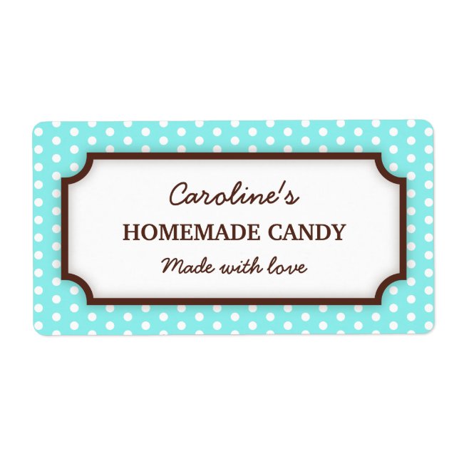 Chic teal aqua polka dot dots pattern canning jar label (Front)