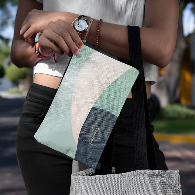 Chic Teal & Beige Classy Customizable Minimalist  Accessory Pouch (Creator Uploaded)