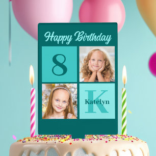 Chic Teal Birthday Party Custom Photo Collage Cake Topper
