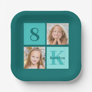 Chic Teal Birthday Party Custom Photo Collage Paper Plates