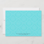Chic Teal Black Coral Damask Here Comes the Bride Invitation (Back)