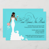 Chic Teal Black Coral Here Comes the Bride Invitation (Front/Back)
