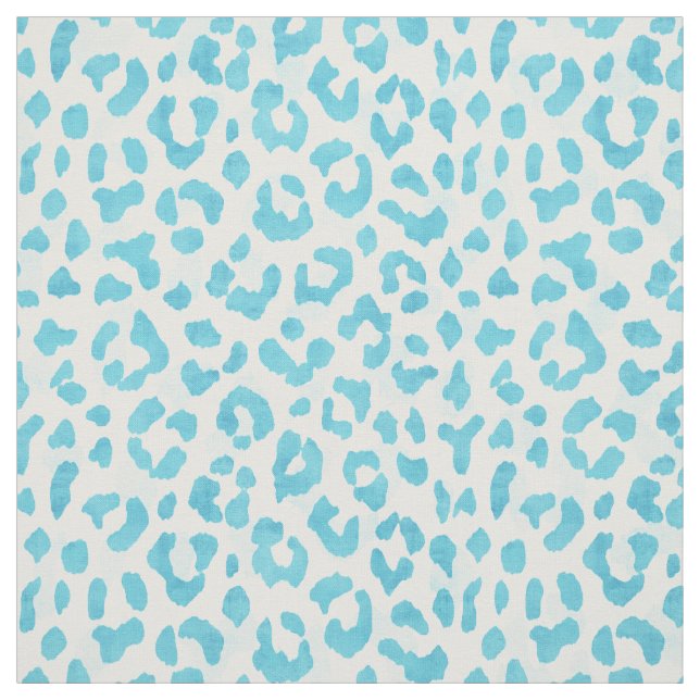 Chic teal blue and white cheetah print pattern fabric (Swatch)