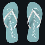 Chic teal blue bridesmaid beach wedding flip flops<br><div class="desc">Chic teal blue bridesmaid beach wedding flip flops. Personalizable elegant flipflops for bride's entourage / team bride. Make your own personalized wedge sandals for bride, brides maid, maid of honor, flower girl, mother of the bride, mother of the groom, guest etc. Cute summer slippers for nautical or beach theme marriage...</div>