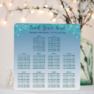 Chic Teal Blue Glitter 10 Tables Seating Chart Foam Board