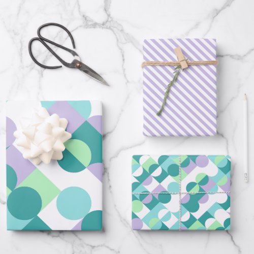 Chic Teal Blue Mint Green Circles Art Pattern Wrapping Paper Sheets