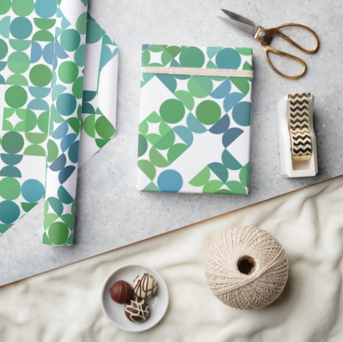 Chic Teal Blue Shamrock Green Circles Art Pattern Wrapping Paper