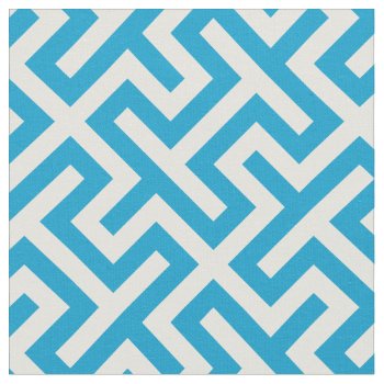 Chic Teal Blue White Abstract Geometric Pattern Fabric by TintAndBeyond at Zazzle