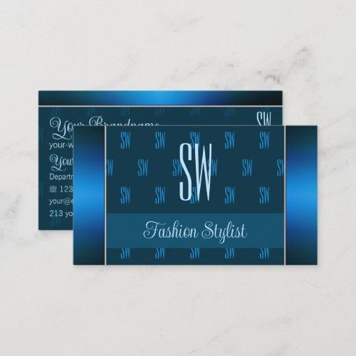 Chic Teal Blue with Initials Pattern Professional Business Card