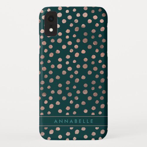 Chic Teal Blush Pink Rose Gold Confetti Polka Dots iPhone XR Case