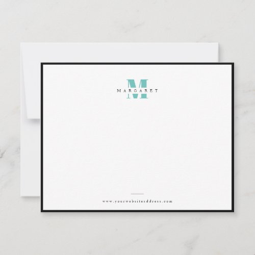 Chic Teal Bold Letter Simple Monogram Name Note Card