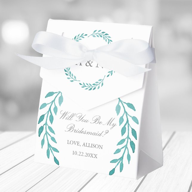 Chic Teal Botanical Will You Be My Bridesmaid Favor Boxes (Creator Uploaded)