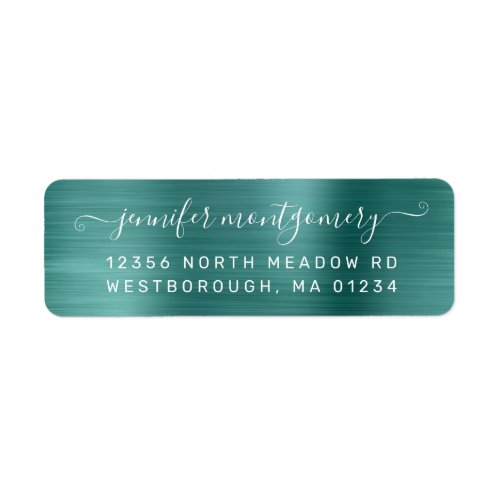 Chic Teal Brushed Metal Return Address Label